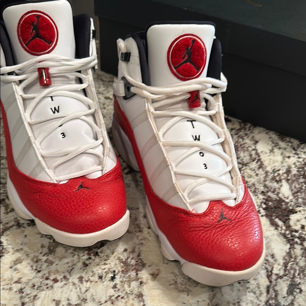 Jordan Red and White High-Top Sneakers